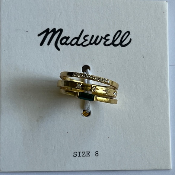 Madewell Baguette stacking Ring set size 8 with green stone NWT - Picture 9 of 10